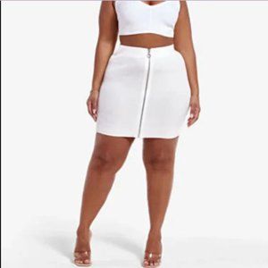 RIBBED KNIT ZIP FRONT MINI SKIRT